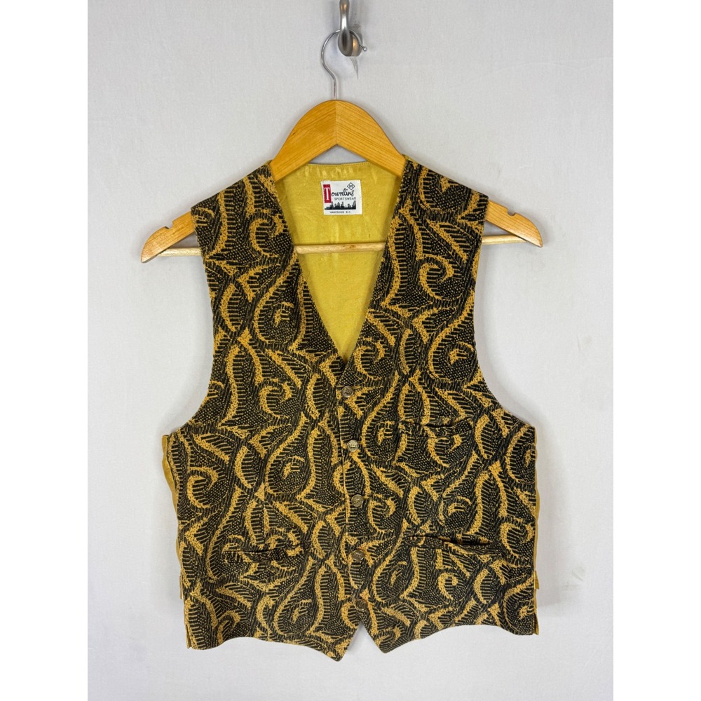 Vintage 70s Disco Townline Sportswear Gold Black Tapestry Swirl Vest Mens M